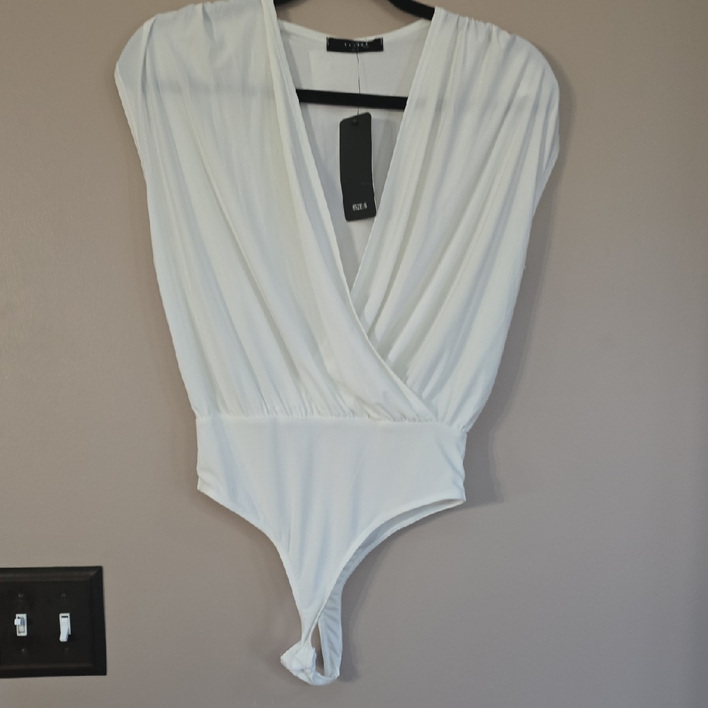 **FREE WITH BUNDLE** White Surplice Bodysuit - Women Tops Bodysuits